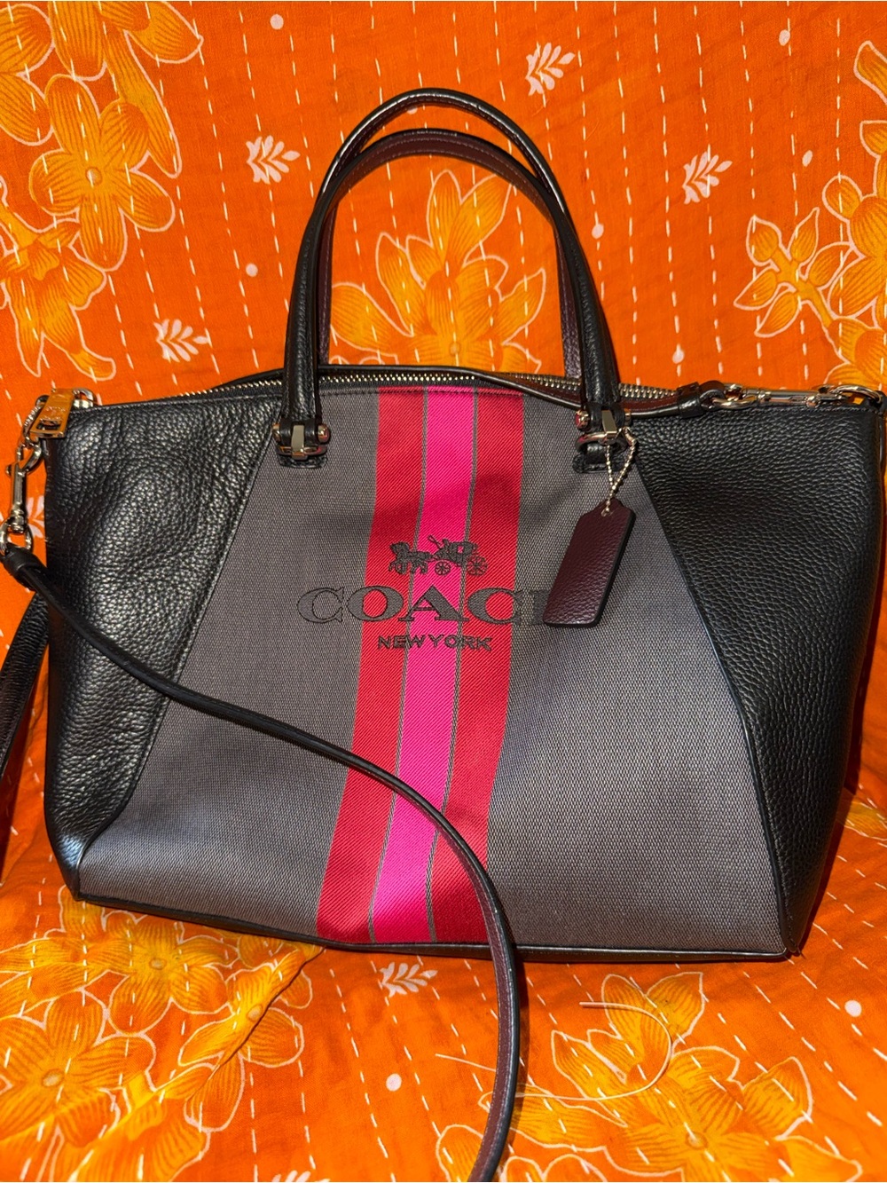 Coach Prairie Satchel 69646 Horse & Carriage Varsity Stripe Crossbody